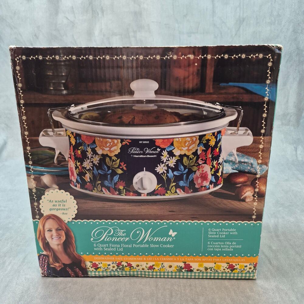 Hamilton Beach Fiona Pioneer Woman 6 Qt Blue Floral Crock Pot Slow Cooker NEW